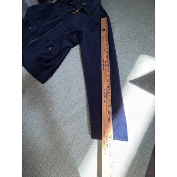 Lauren Ralph Lauren Velvet Zip Jacket Navy Blue Gold Button Pockets Women XL - Picture 6 of 6